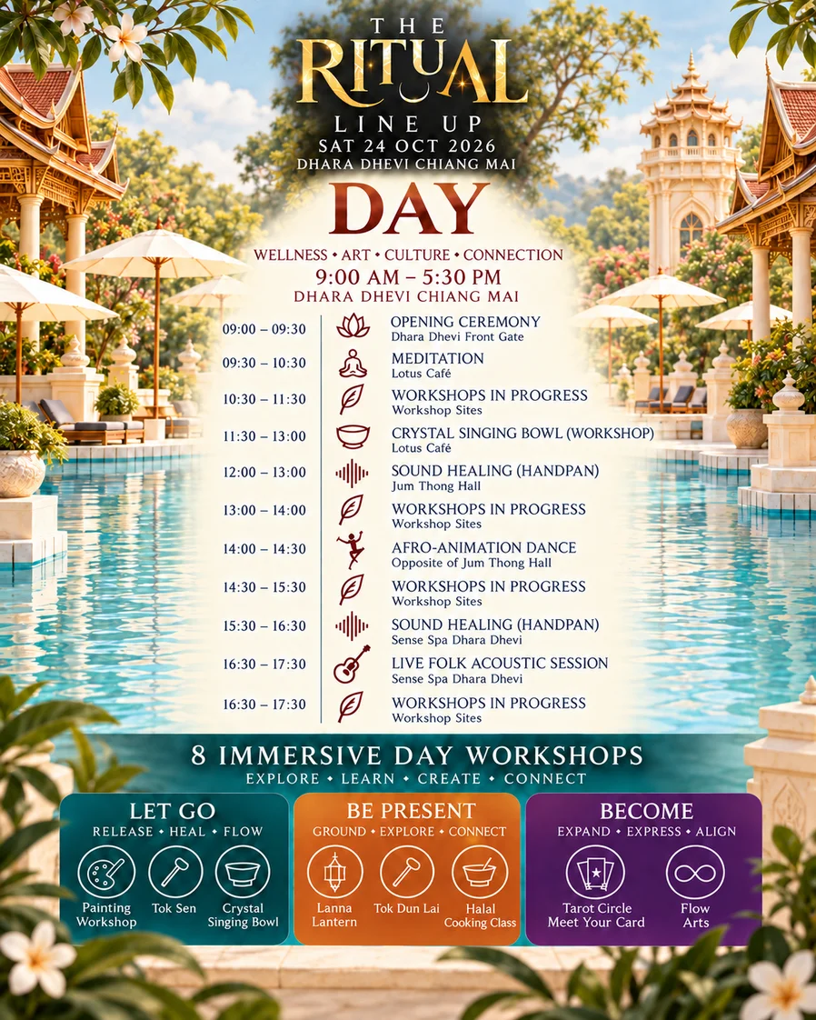 The Ritual day line-up — wellness, art, culture and connection schedule with eight immersive day workshops